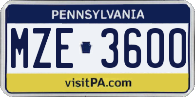 PA license plate MZE3600