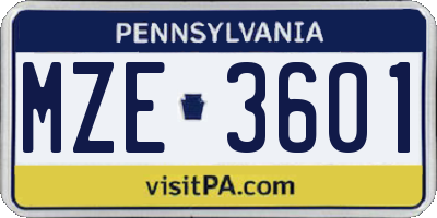 PA license plate MZE3601