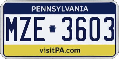 PA license plate MZE3603