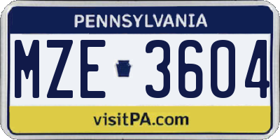 PA license plate MZE3604