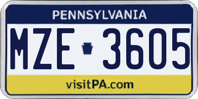 PA license plate MZE3605