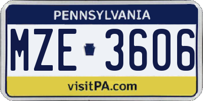 PA license plate MZE3606
