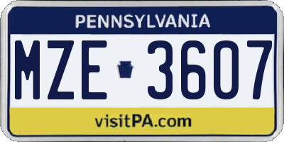 PA license plate MZE3607