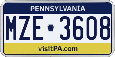 PA license plate MZE3608