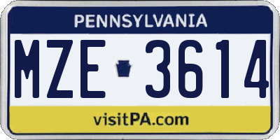 PA license plate MZE3614