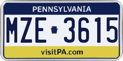 PA license plate MZE3615