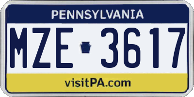 PA license plate MZE3617