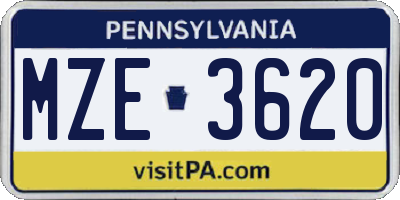 PA license plate MZE3620