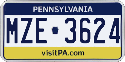 PA license plate MZE3624