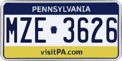 PA license plate MZE3626