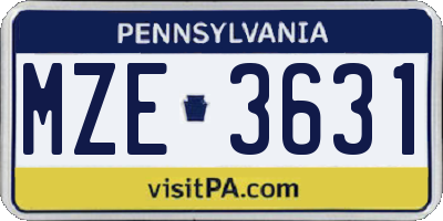 PA license plate MZE3631