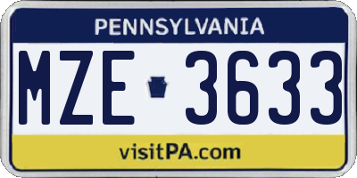 PA license plate MZE3633