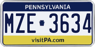 PA license plate MZE3634