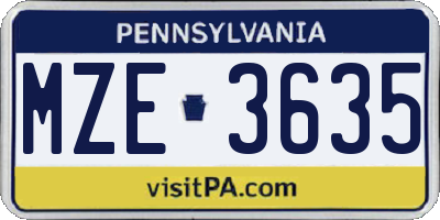 PA license plate MZE3635