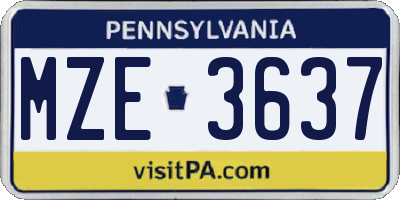 PA license plate MZE3637