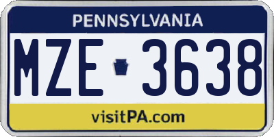 PA license plate MZE3638