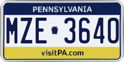 PA license plate MZE3640