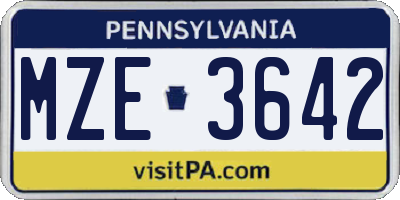 PA license plate MZE3642