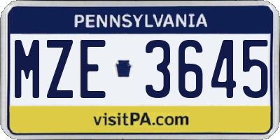 PA license plate MZE3645