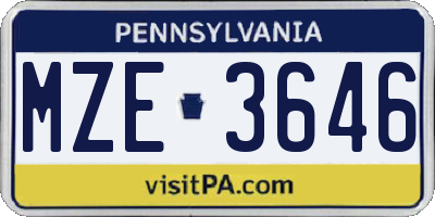 PA license plate MZE3646
