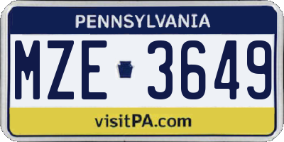 PA license plate MZE3649