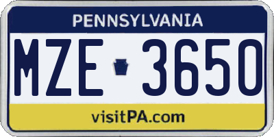 PA license plate MZE3650