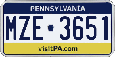 PA license plate MZE3651