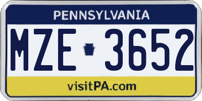PA license plate MZE3652