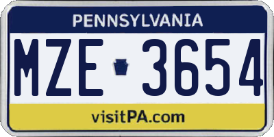 PA license plate MZE3654