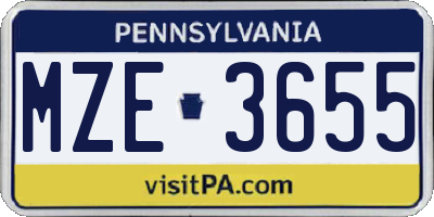 PA license plate MZE3655