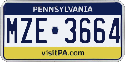 PA license plate MZE3664