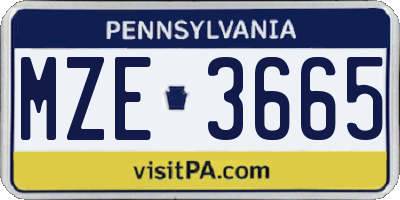 PA license plate MZE3665