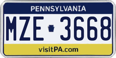PA license plate MZE3668