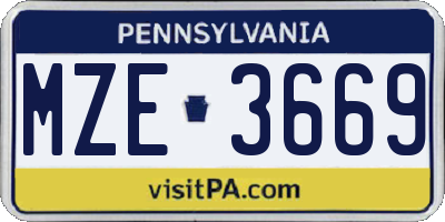 PA license plate MZE3669