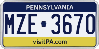 PA license plate MZE3670