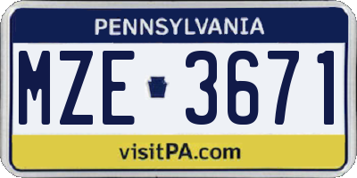 PA license plate MZE3671