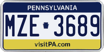 PA license plate MZE3689