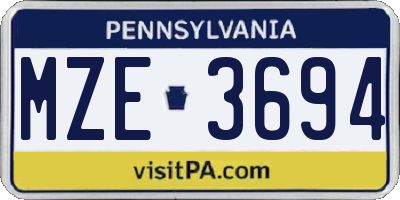 PA license plate MZE3694