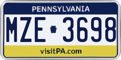 PA license plate MZE3698