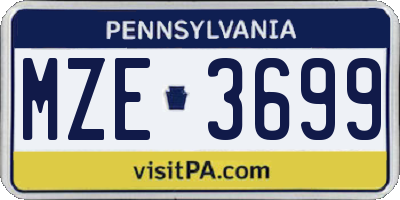 PA license plate MZE3699