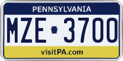 PA license plate MZE3700
