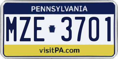 PA license plate MZE3701