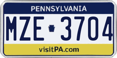 PA license plate MZE3704