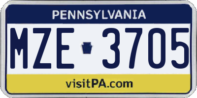 PA license plate MZE3705