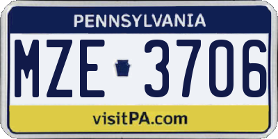 PA license plate MZE3706