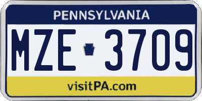 PA license plate MZE3709