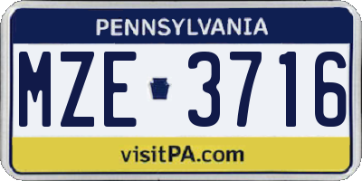 PA license plate MZE3716