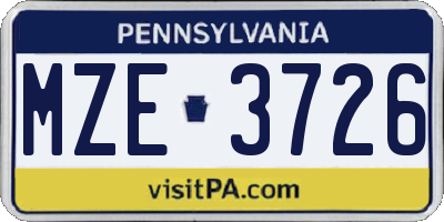 PA license plate MZE3726
