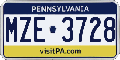 PA license plate MZE3728
