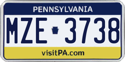 PA license plate MZE3738